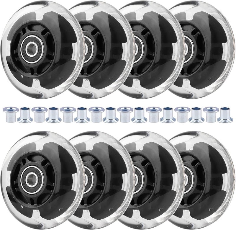 WHEELGOO 8pcs Inline Skate Wheels Led Light-Up Wheels 64/70/72/76/80mm w/Bushings 85-88A for Kids and Youth Beginners Children's Inline Skates Indoor/Outdoor Use (Black, 76mm) - Image 1